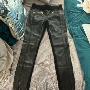 Karl Lagerfield, faux, leather black denim. Size extra extra small.